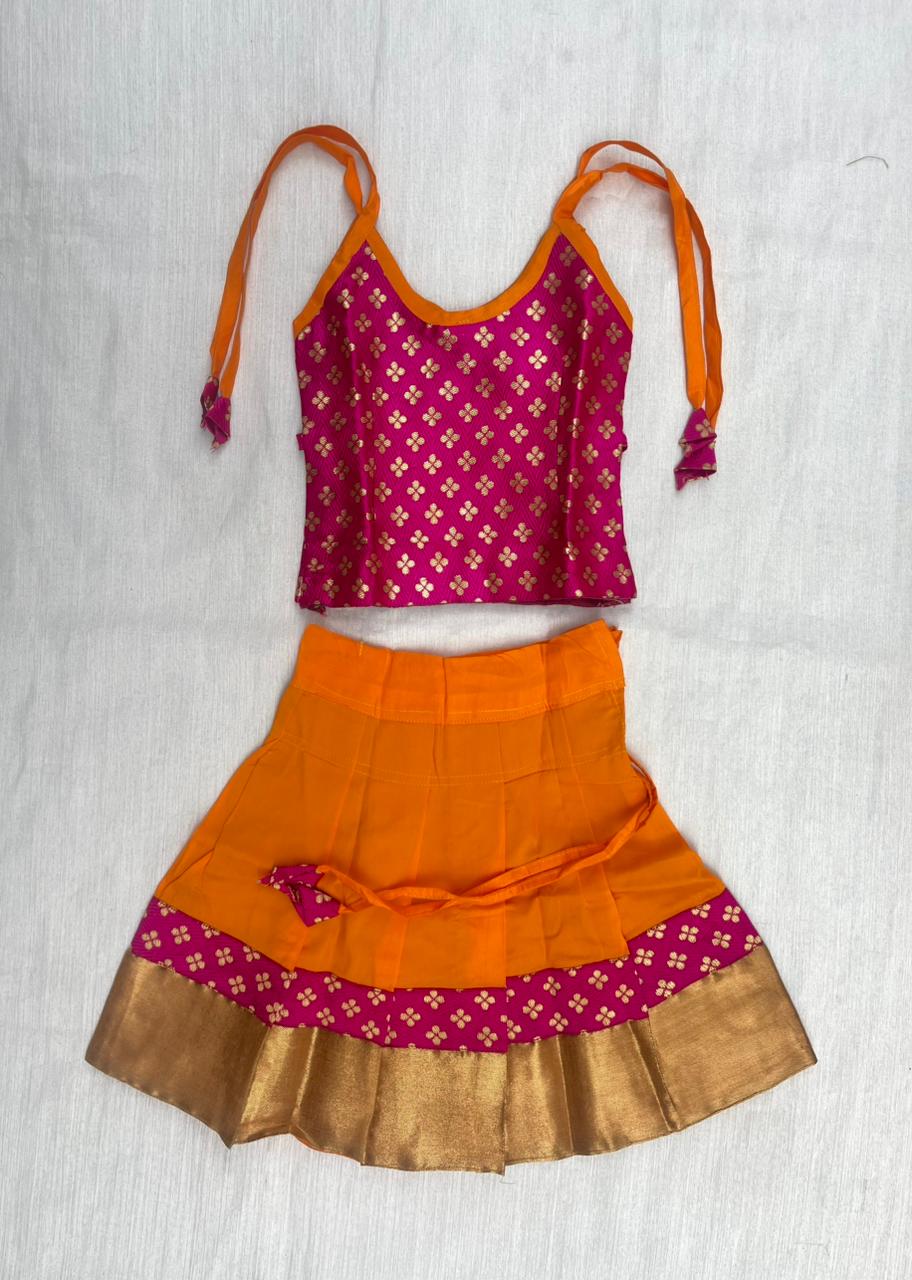 Kids Pink With Yellow Raw Silk Lehenga Choli LKPL001 - Prince N Princess