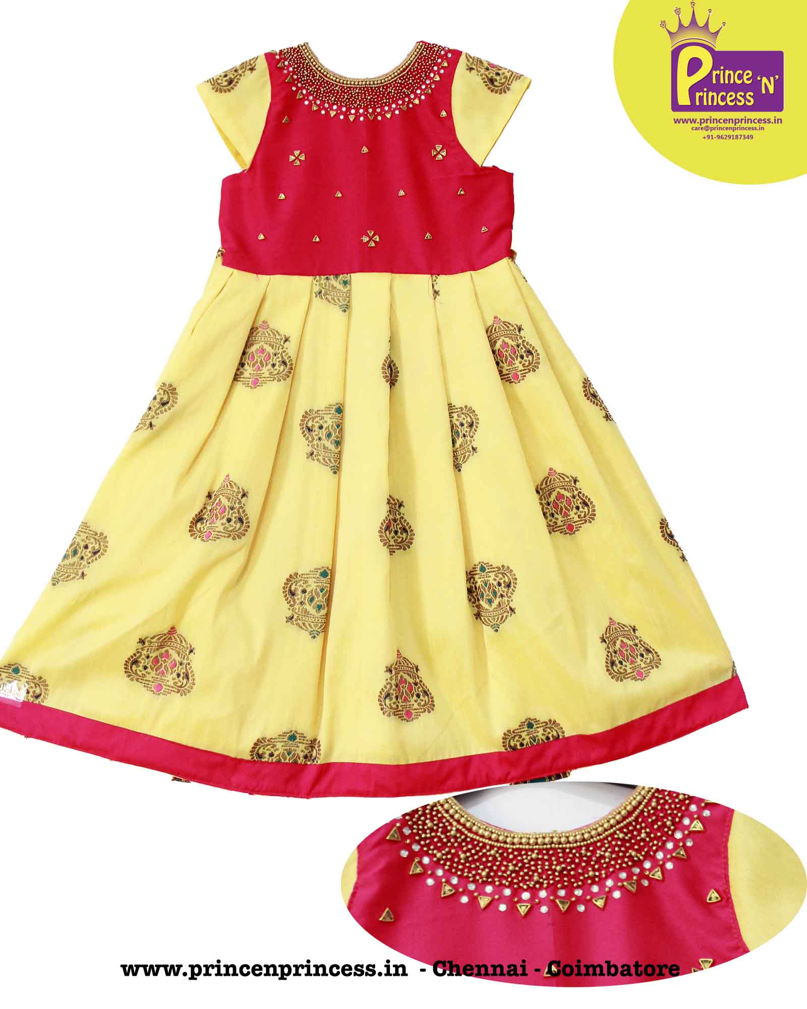Kids Pink Yellow Organza AARI Ethnic Party Gown PG185 - Prince N Princess
