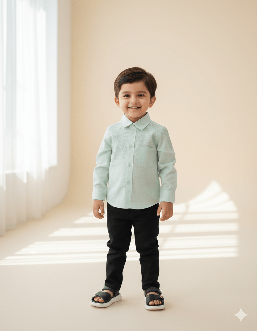 Kids Pistagreen Cotton Shirt ST057 - Prince N Princess