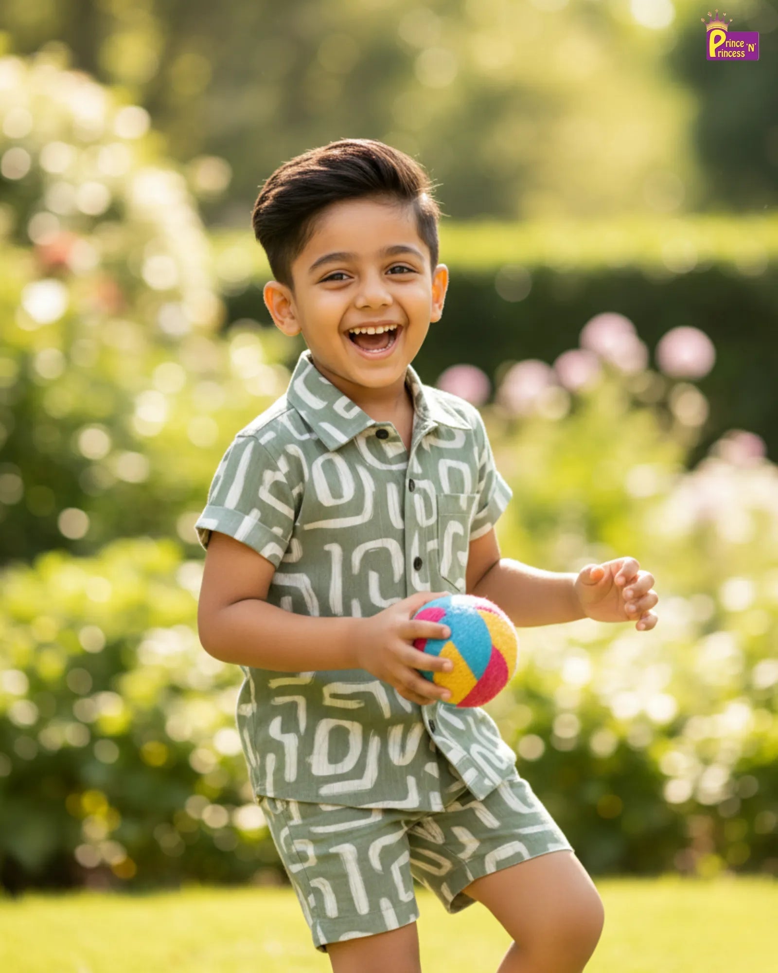 pista green kids shirt and shorts set popcorn fabric summer co ord outfit princenprincess