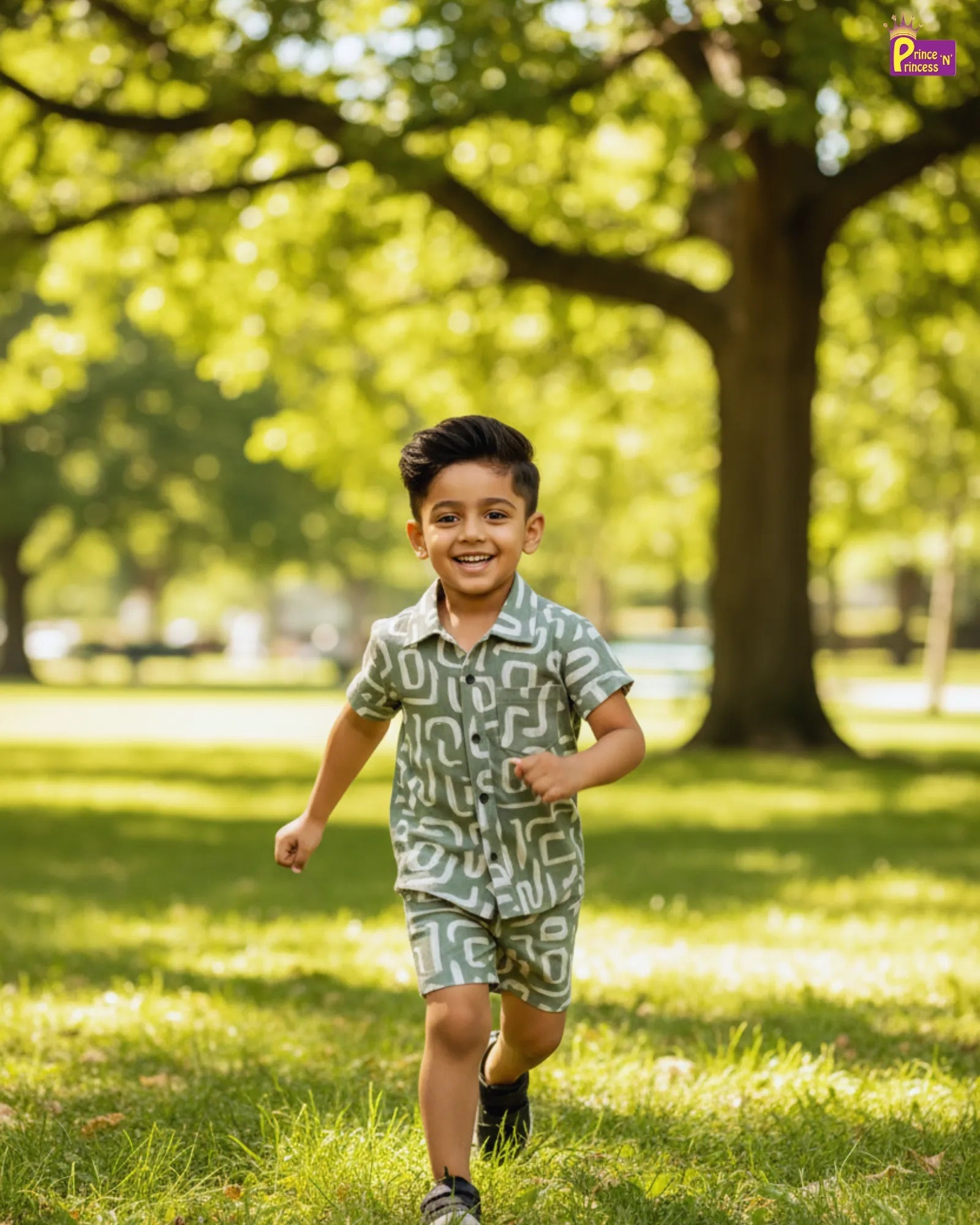 pista green kids shirt and shorts set popcorn fabric summer co ord outfit princenprincess