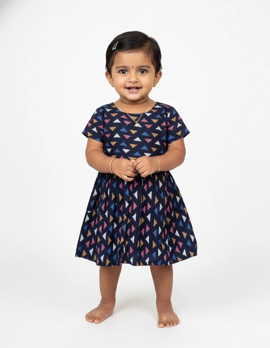 Kids Printed Cotton Frock Navy CF388 - Prince N Princess