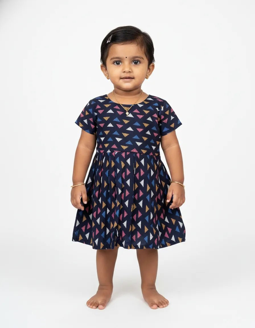 Kids Printed Cotton Frock Navy CF388 - Prince N Princess