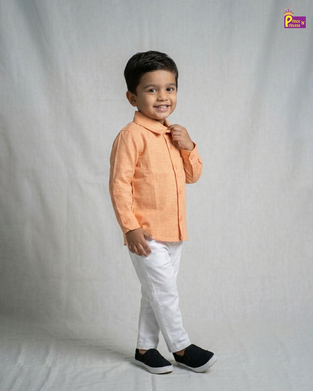 Kids Printed Full Sleeve Shirt in Orange ST225 - Prince N Princess