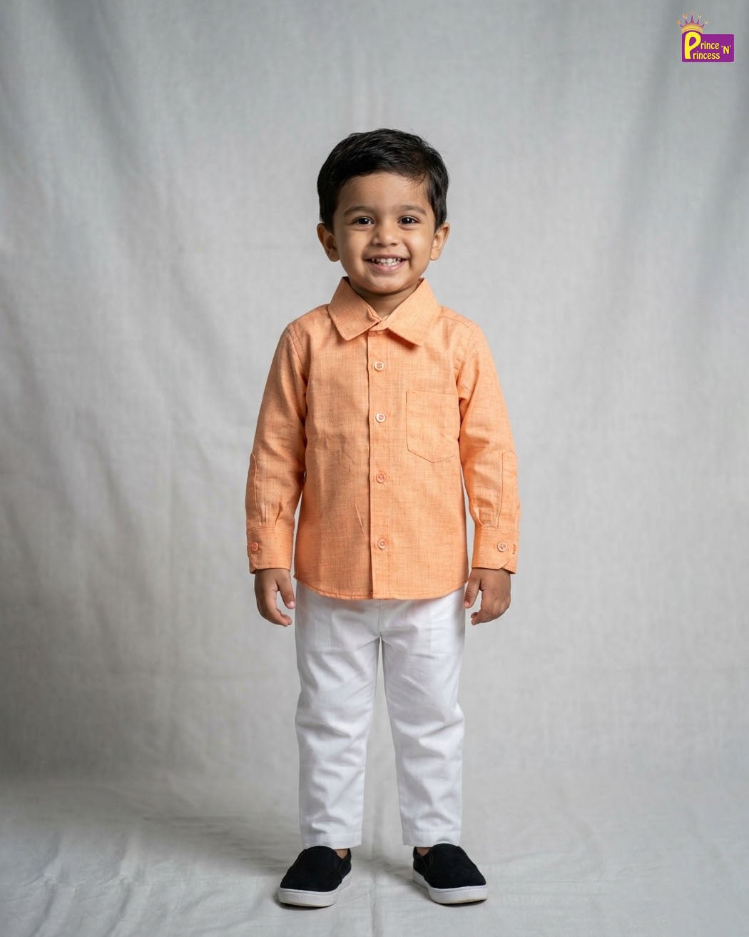 Kids Printed Full Sleeve Shirt in Orange ST225 - Prince N Princess