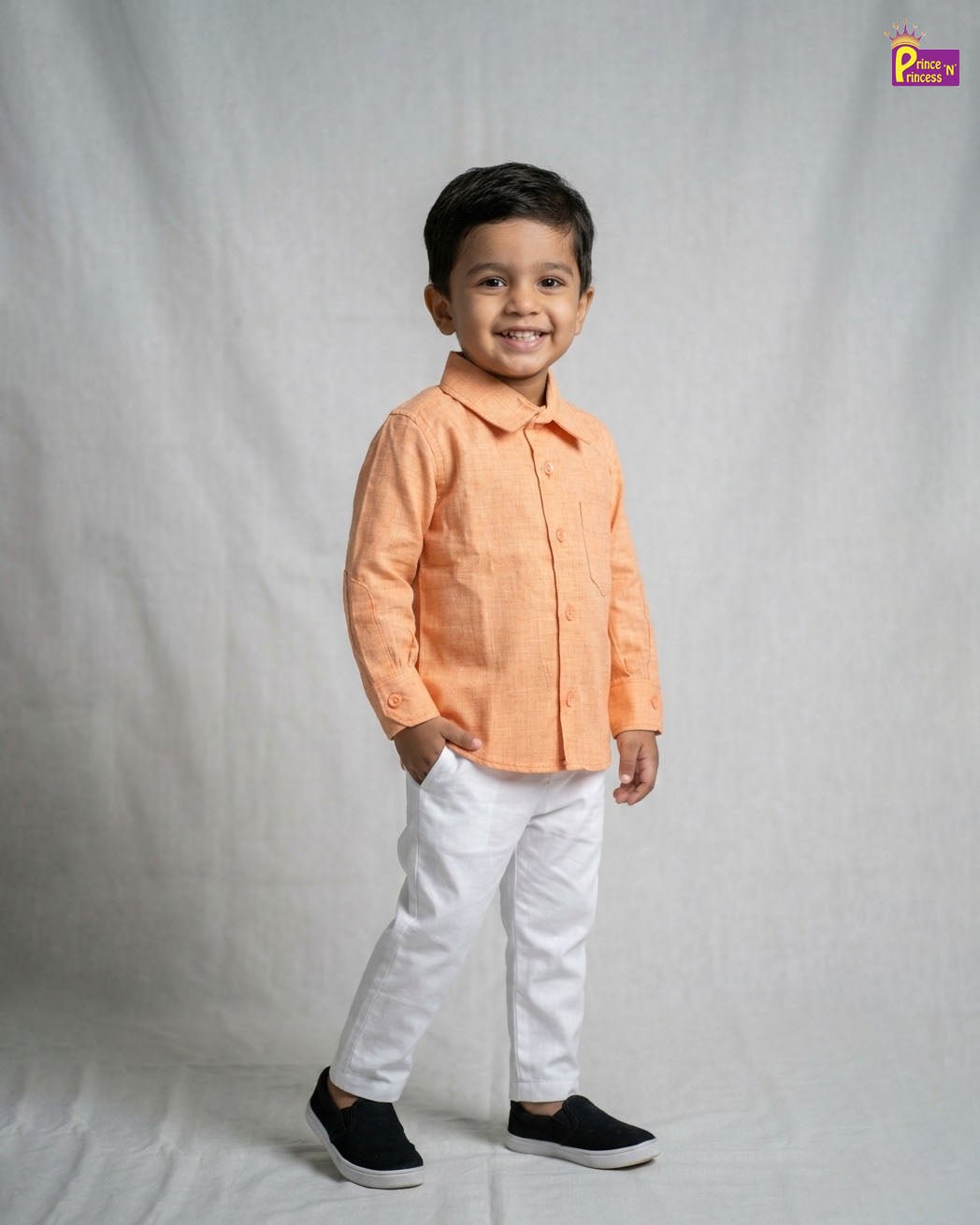 Kids Printed Full Sleeve Shirt in Orange ST225 - Prince N Princess