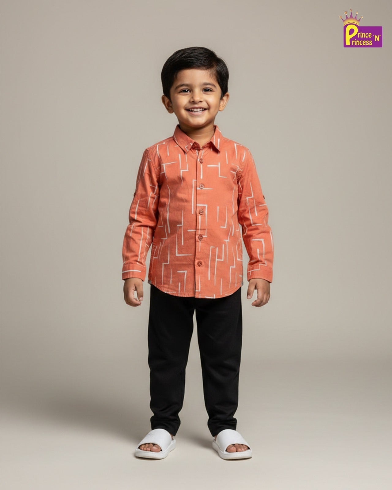 Kids Printed Full Sleeve Shirt in Peach ST220 - Prince N Princess