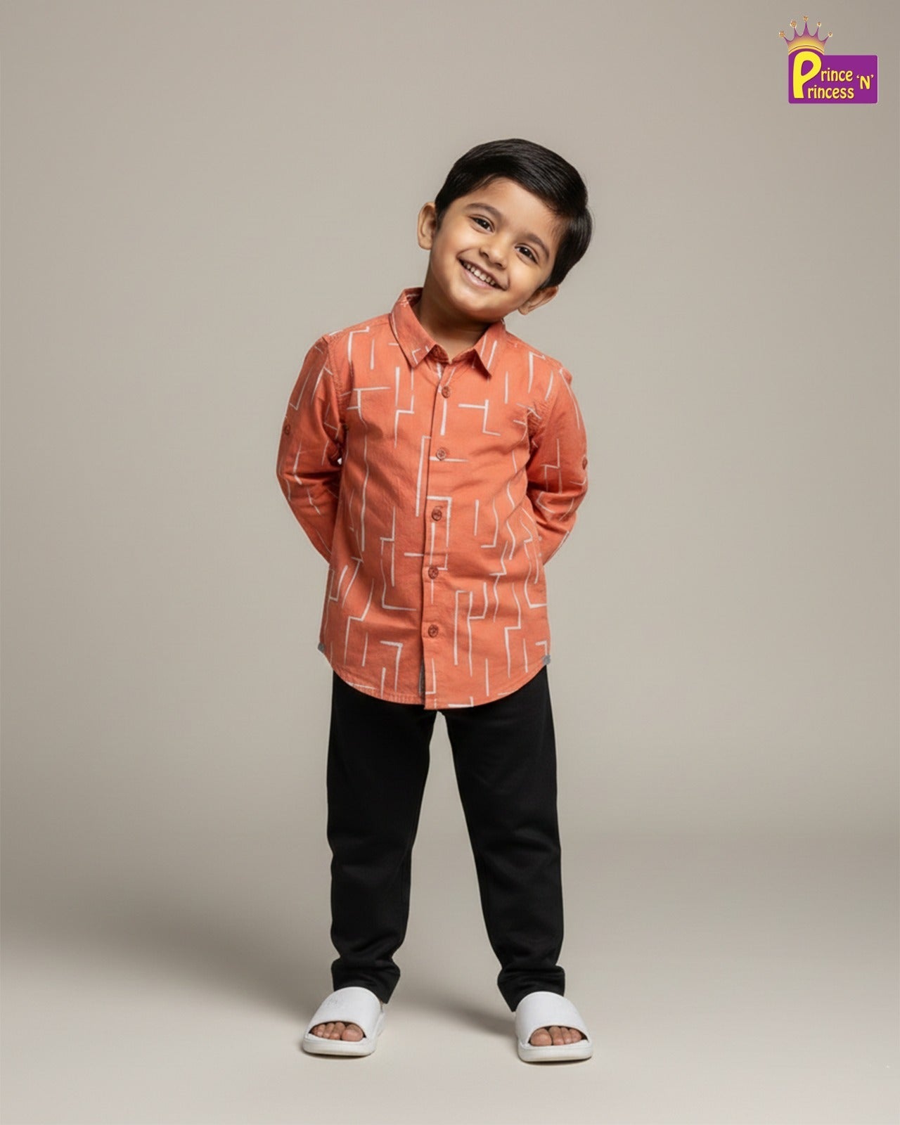 Kids Printed Full Sleeve Shirt in Peach ST220 - Prince N Princess