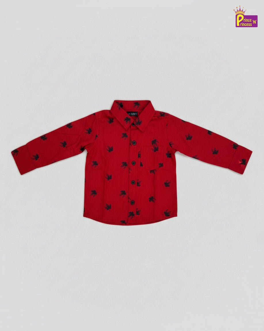 Kids Printed Full Sleeve Shirt in Red ST126 - Prince N Princess