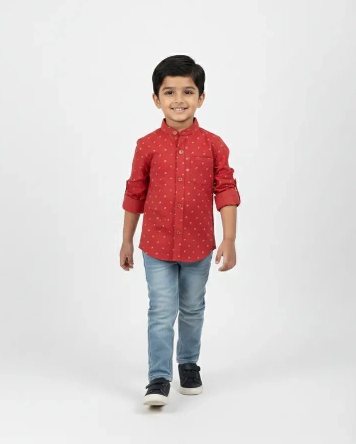 Kids Printed Full Sleeve Shirt in Red ST212 - Prince N Princess
