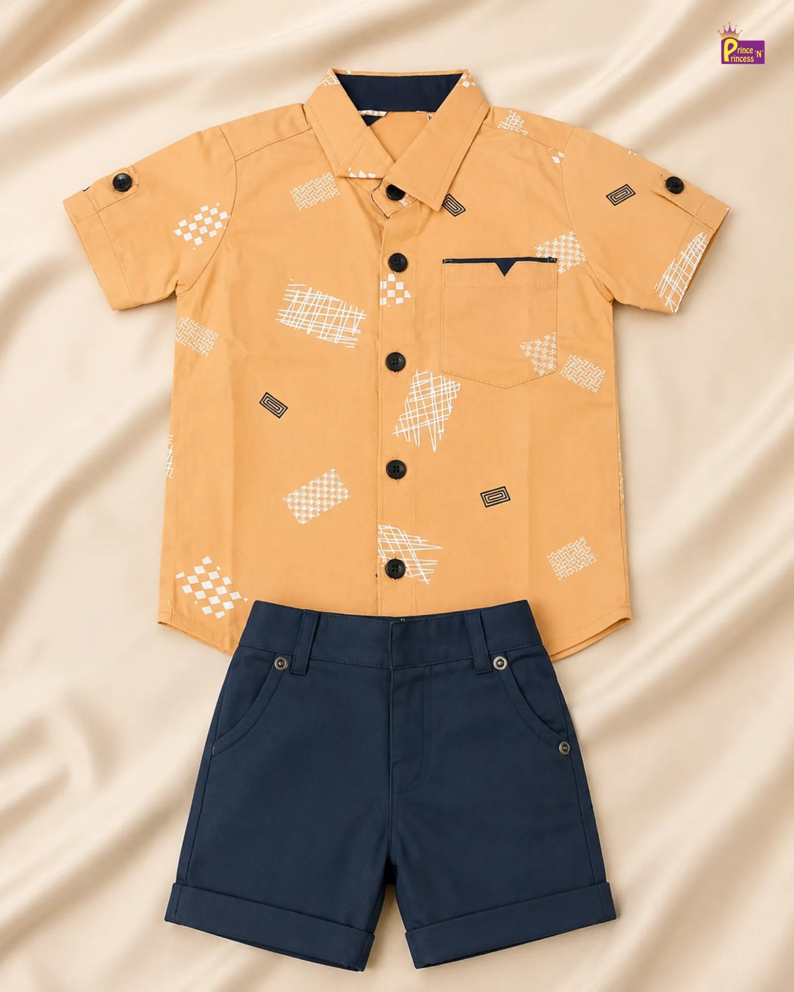 Kids Printed Half Sleeve Shirt in Orange with Navy ST230 for kids festival wear