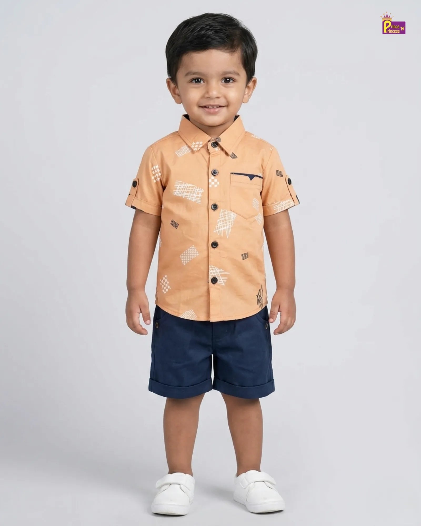 Kids Printed Half Sleeve Shirt in Orange with Navy ST230 for kids festival wear