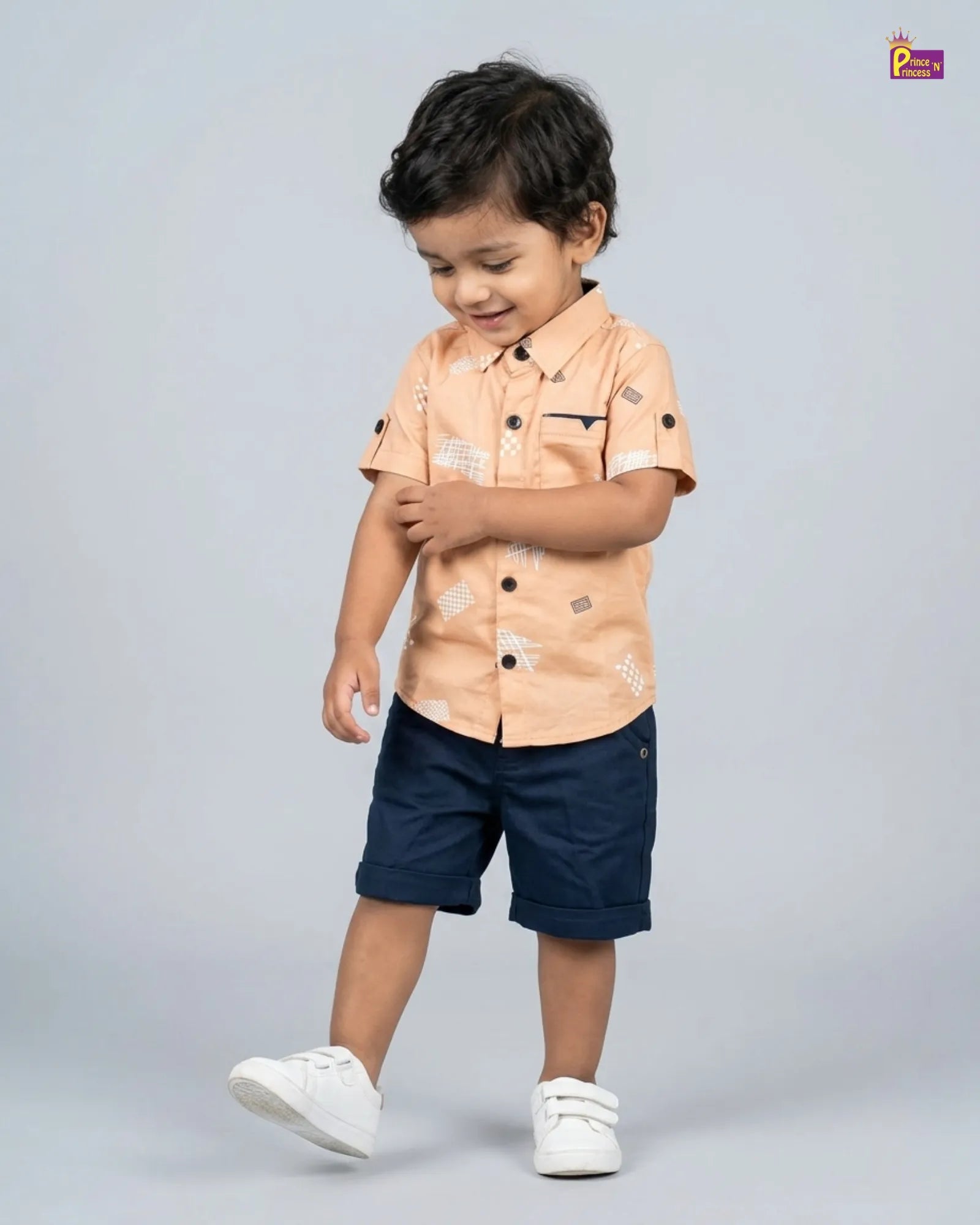 Kids Printed Half Sleeve Shirt in Orange with Navy ST230 for kids festival wear