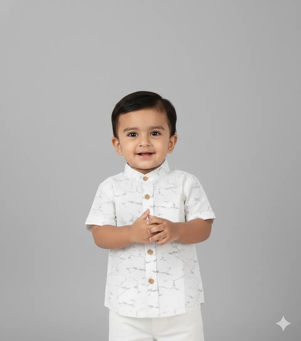 Kids Printed Half Sleeve Shirt in White ST203 - Prince N Princess