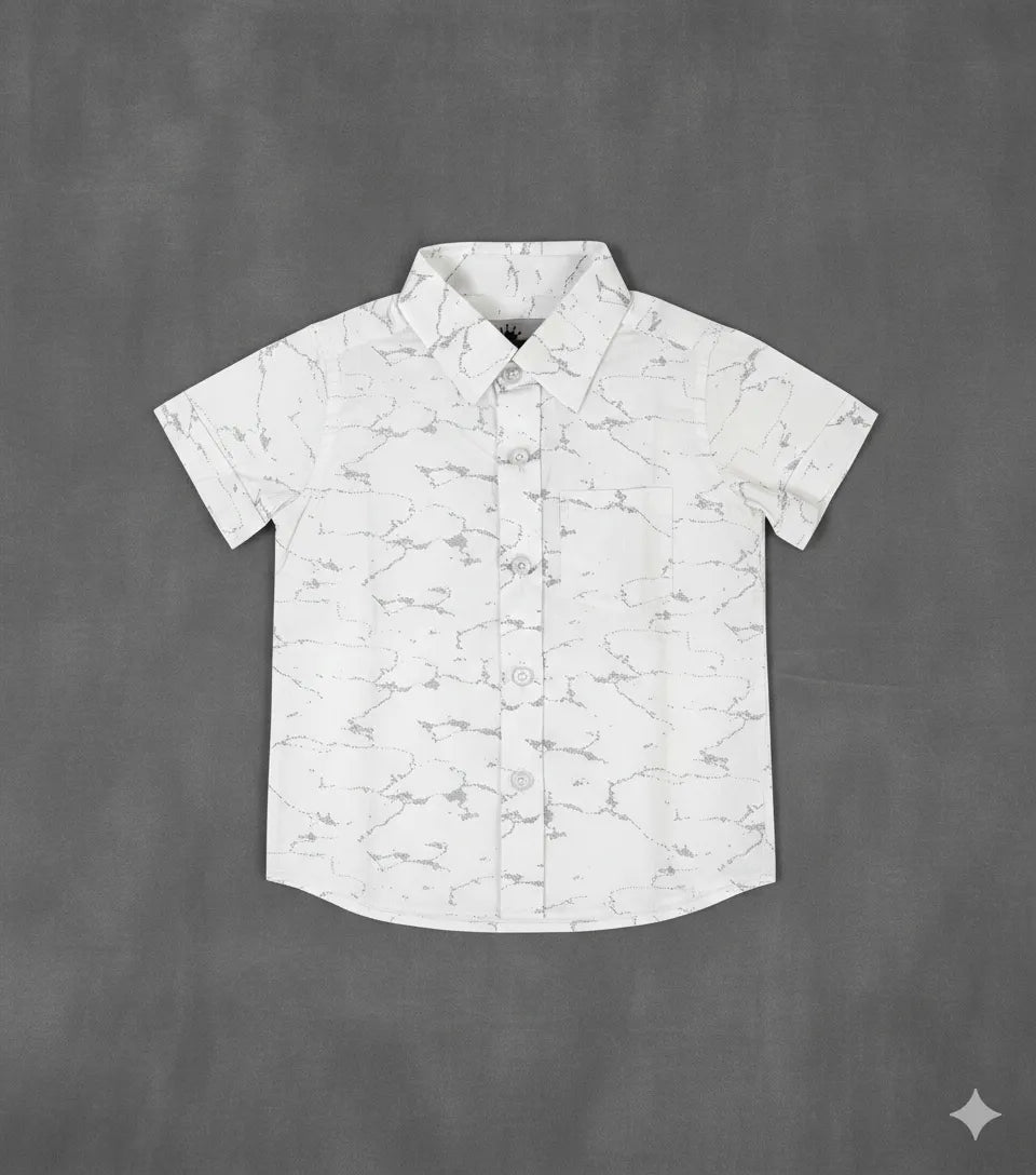 Kids Printed Half Sleeve Shirt in White ST203 - Prince N Princess