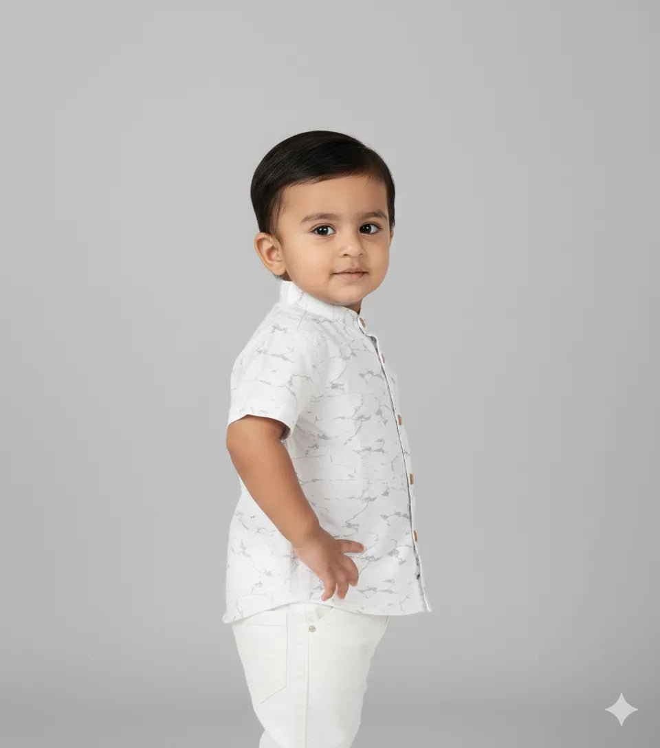 Kids Printed Half Sleeve Shirt in White ST203 - Prince N Princess