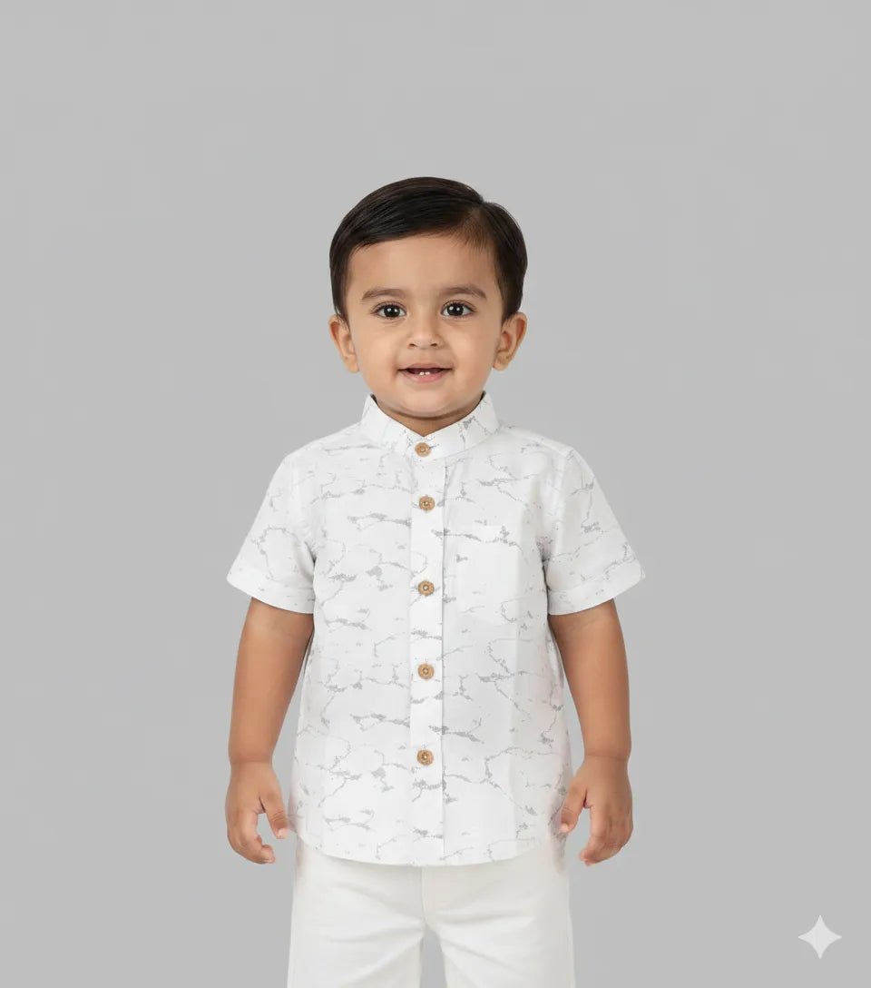 Kids Printed Half Sleeve Shirt in White ST203 - Prince N Princess