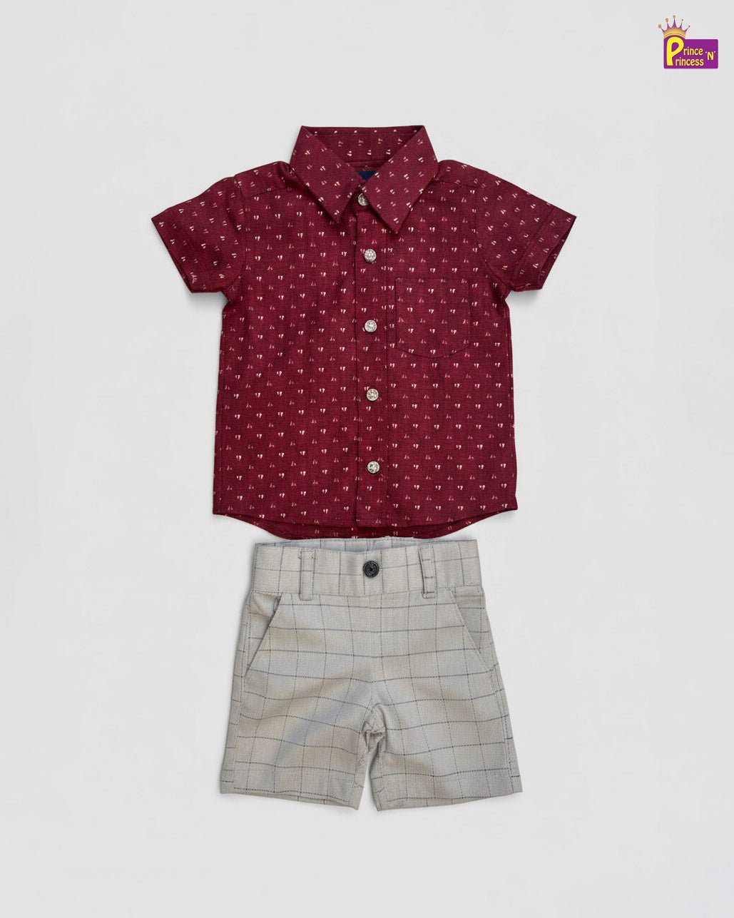 Kids Printed Half Sleeve Shirt Maroon with Grey ST223 - Prince N Princess