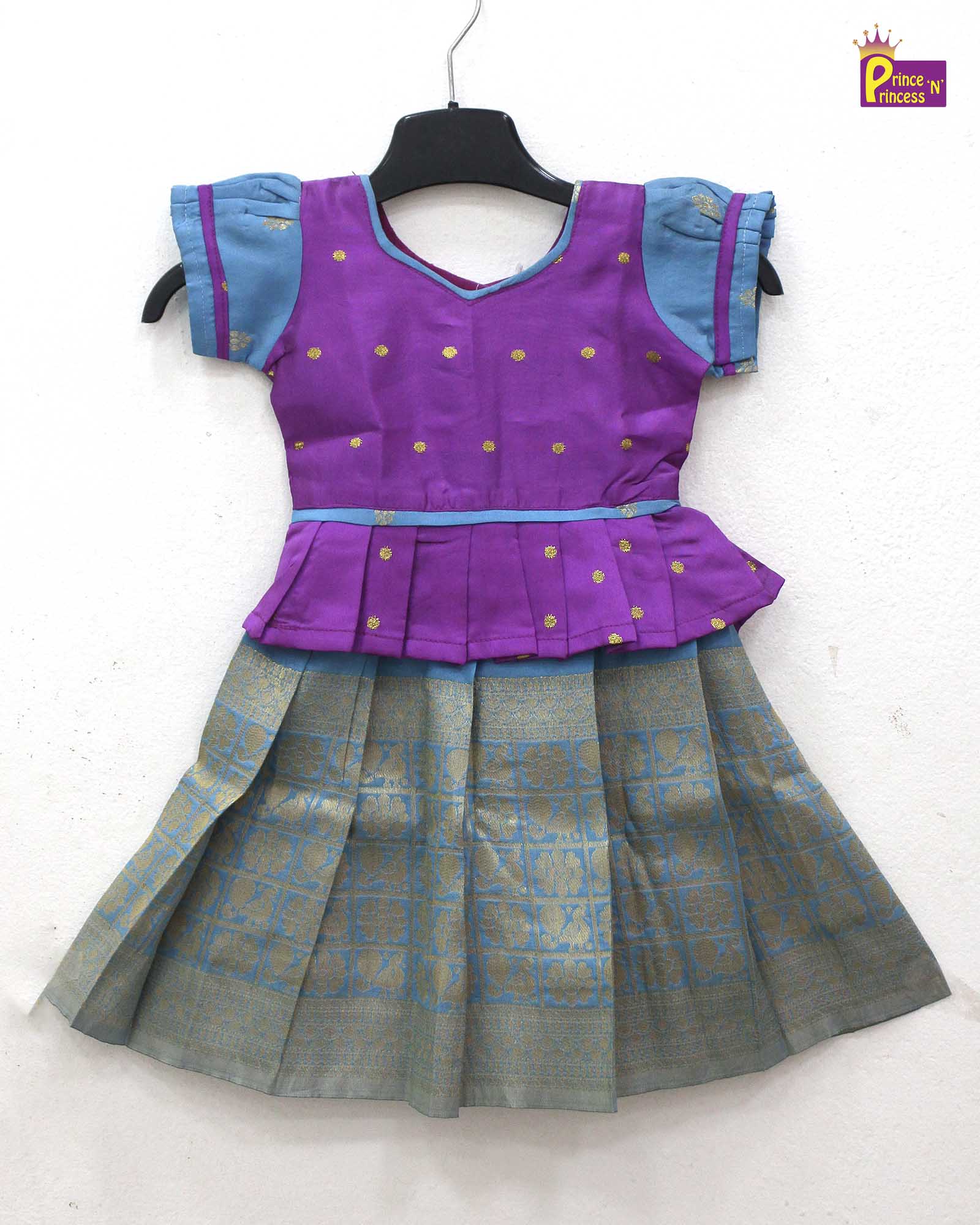 Kids Purple Blue Traditional Pattu Pavadai PPP1642 - Prince N Princess