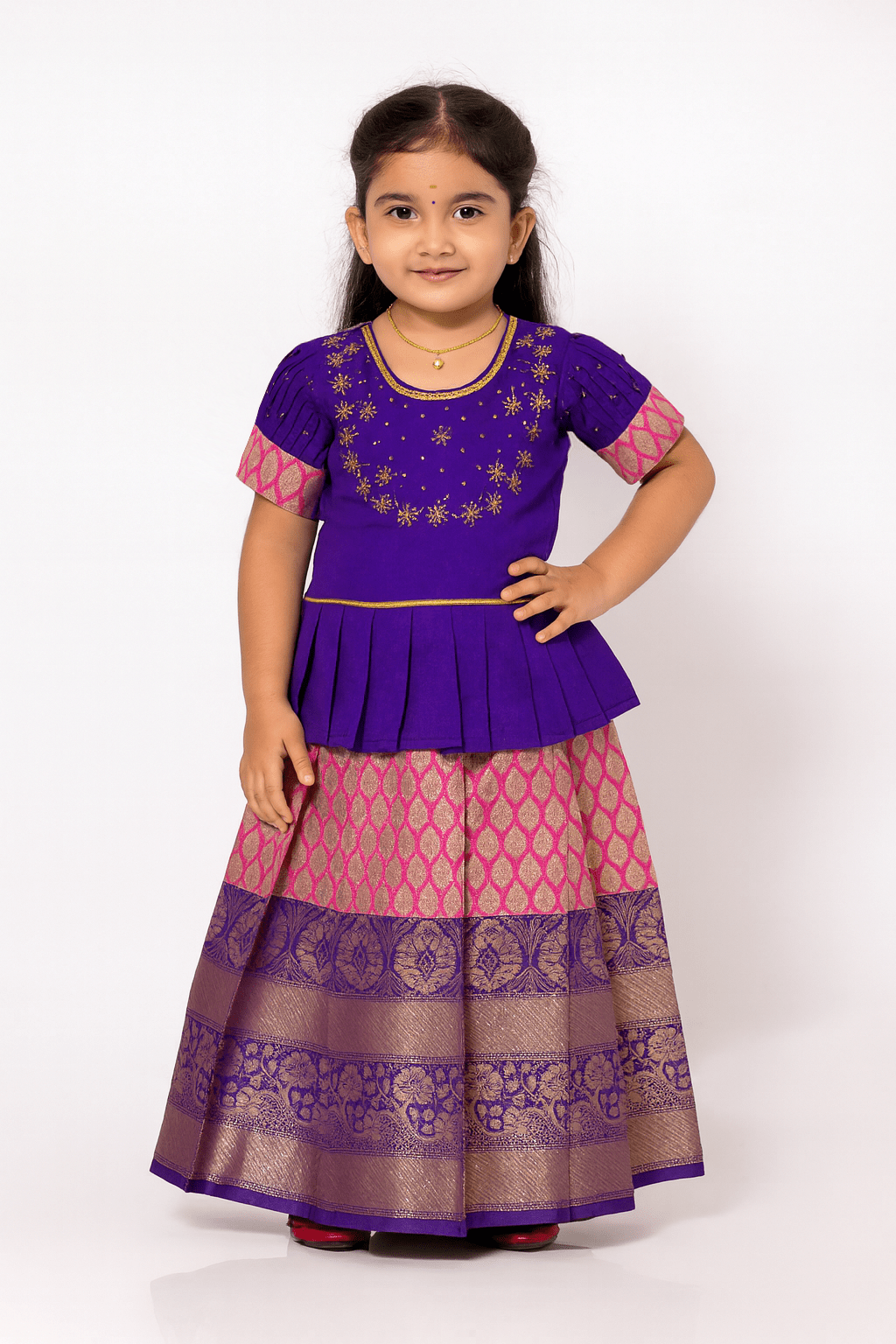 Kids Purple with Pink Traditional AARI Work pattu Pavadai PPP1652 - Prince N Princess