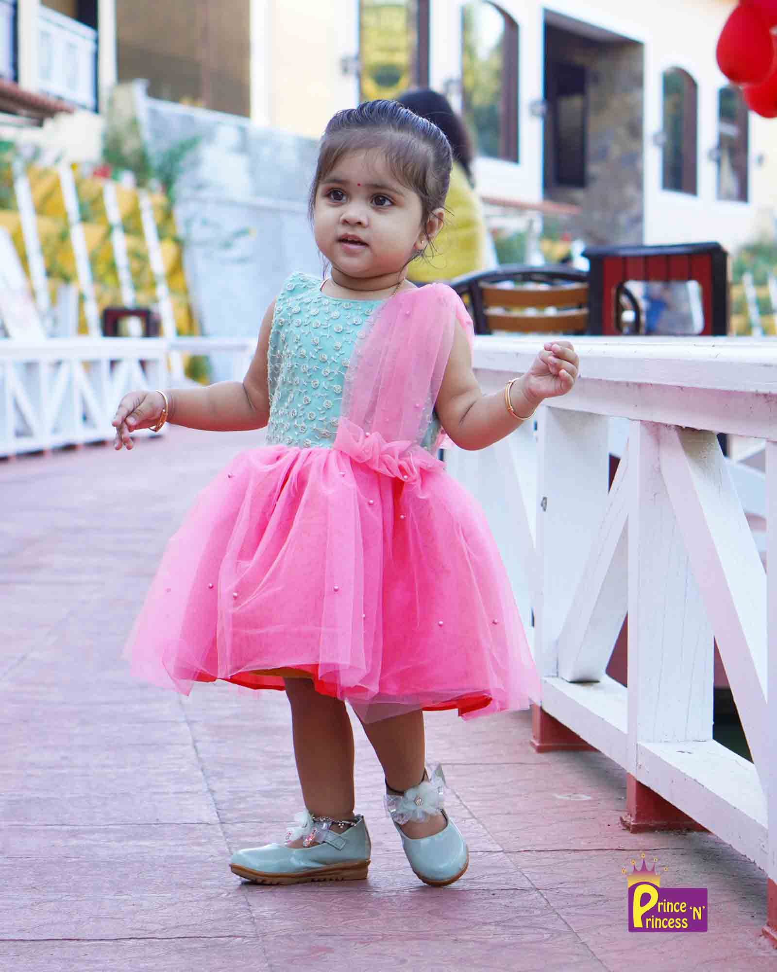 Kids Ram Green And Peach Party Frock LDF244 - Prince N Princess
