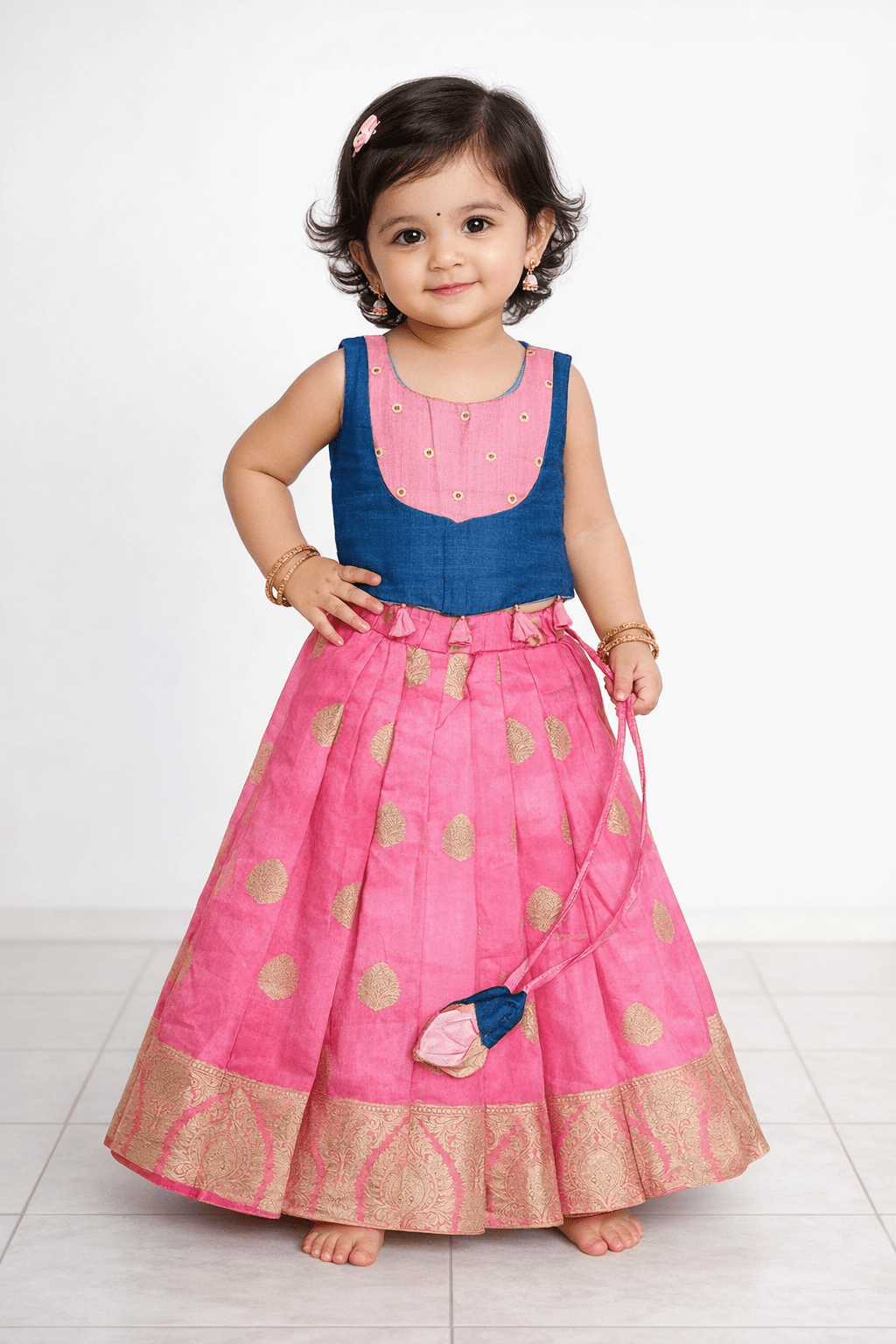 Kids Rama blue And Baby Pink Trendy Pattu pavadai PPP1501 - Prince N Princess