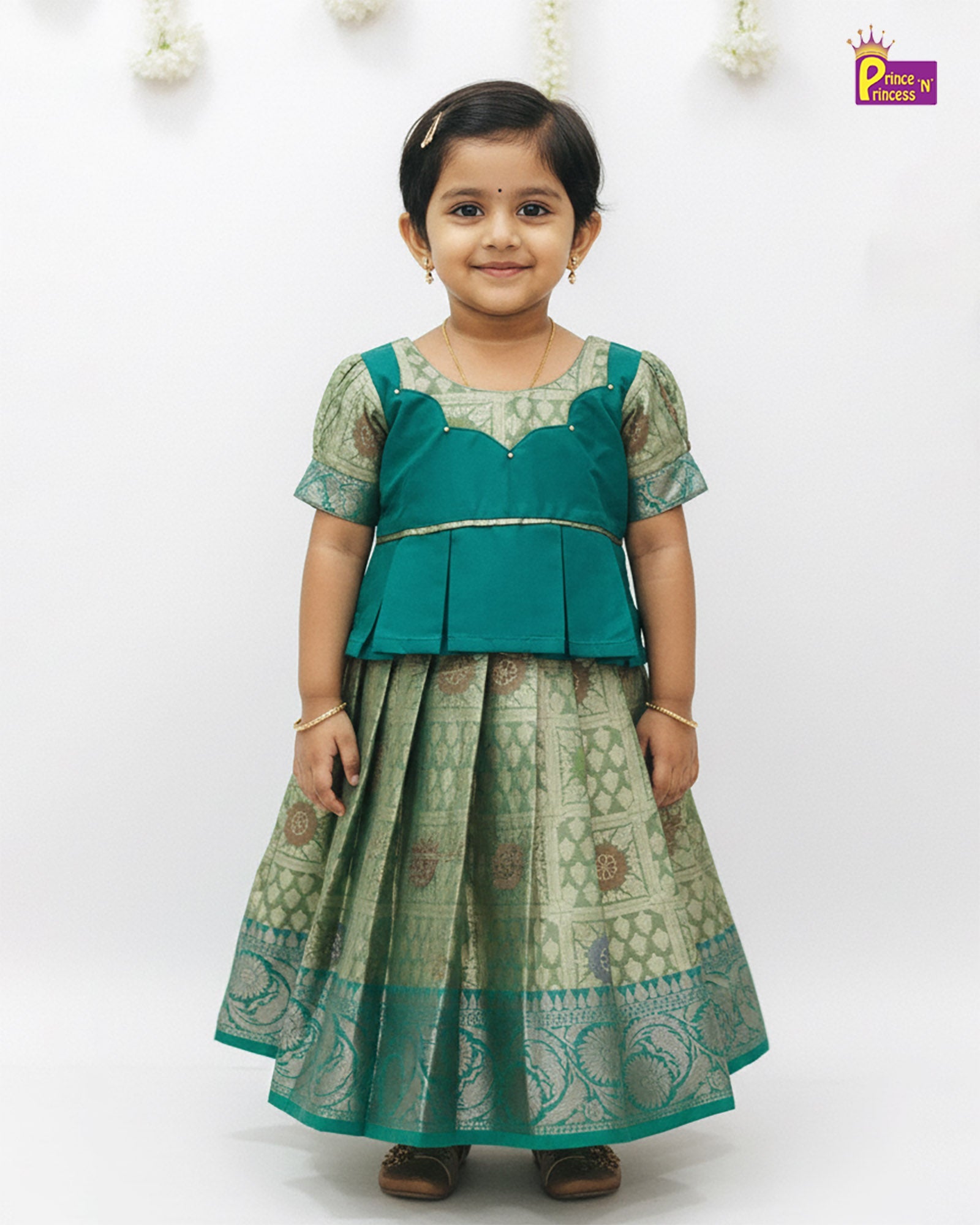 Kids Rama green Tissue Designer Pattu Pavadai PPP1403_1 - Prince N Princess