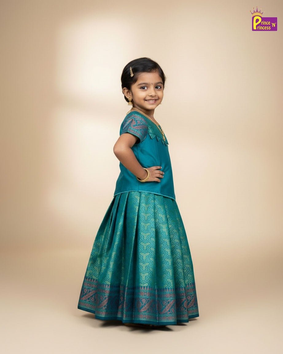 Kids Rama Green Traditional Pattu Pavadai PPP1619 - Prince N Princess