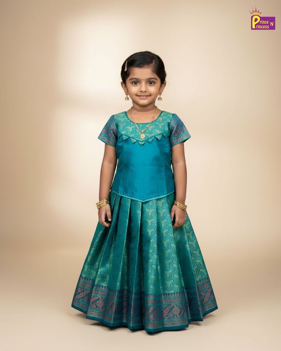 Kids Rama Green Traditional Pattu Pavadai PPP1619 - Prince N Princess