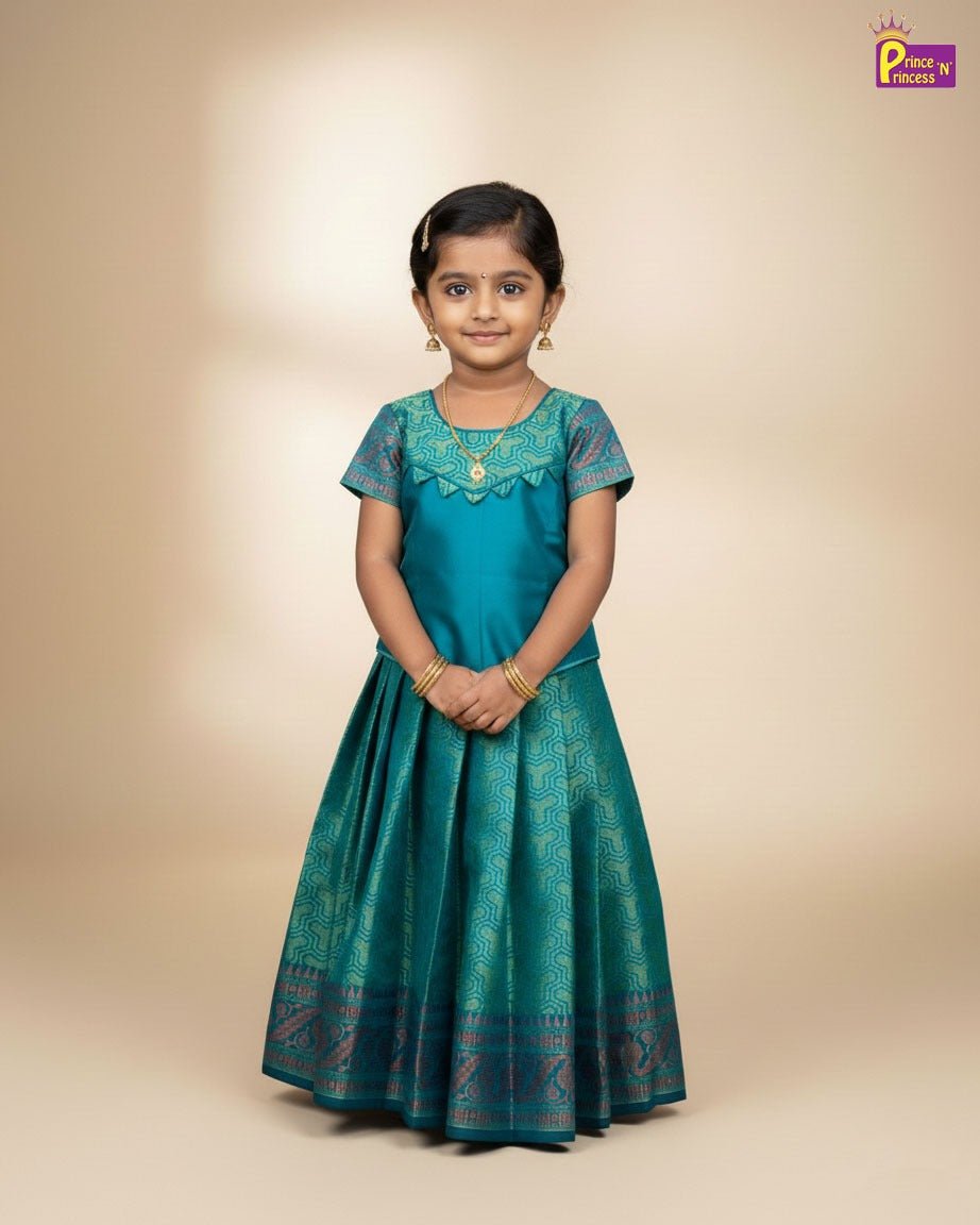Kids Rama Green Traditional Pattu Pavadai PPP1619 - Prince N Princess