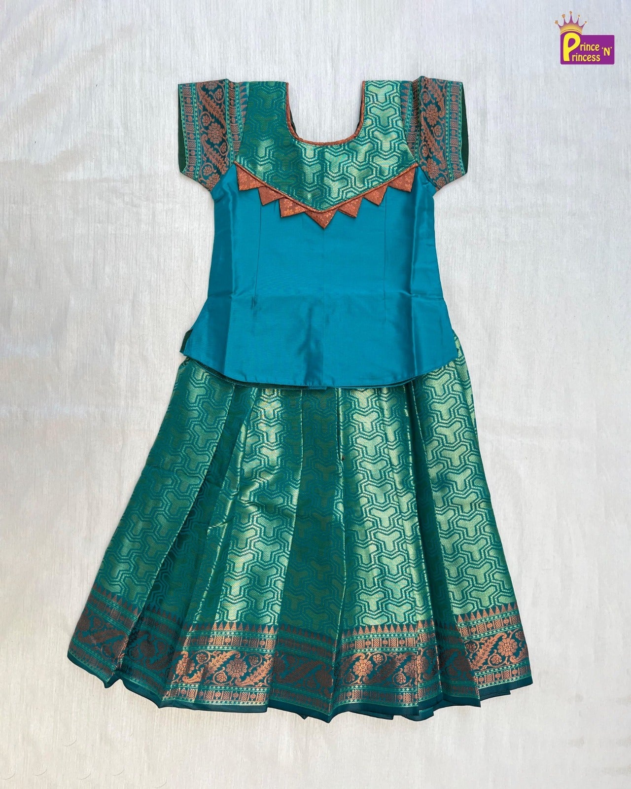 Kids Rama Green Traditional Pattu Pavadai PPP1619 - Prince N Princess