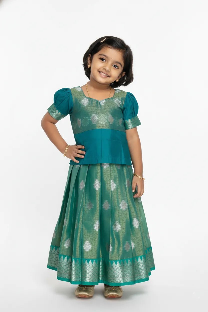 Kids Rama green Traditional Pattupavadai PPP1835 - Prince N Princess