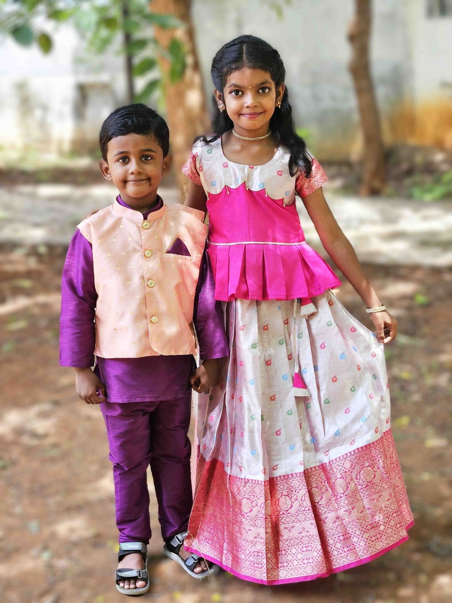 Kids Rani Pink Traditional Pattupavadai PPP1531 for kids festival wear