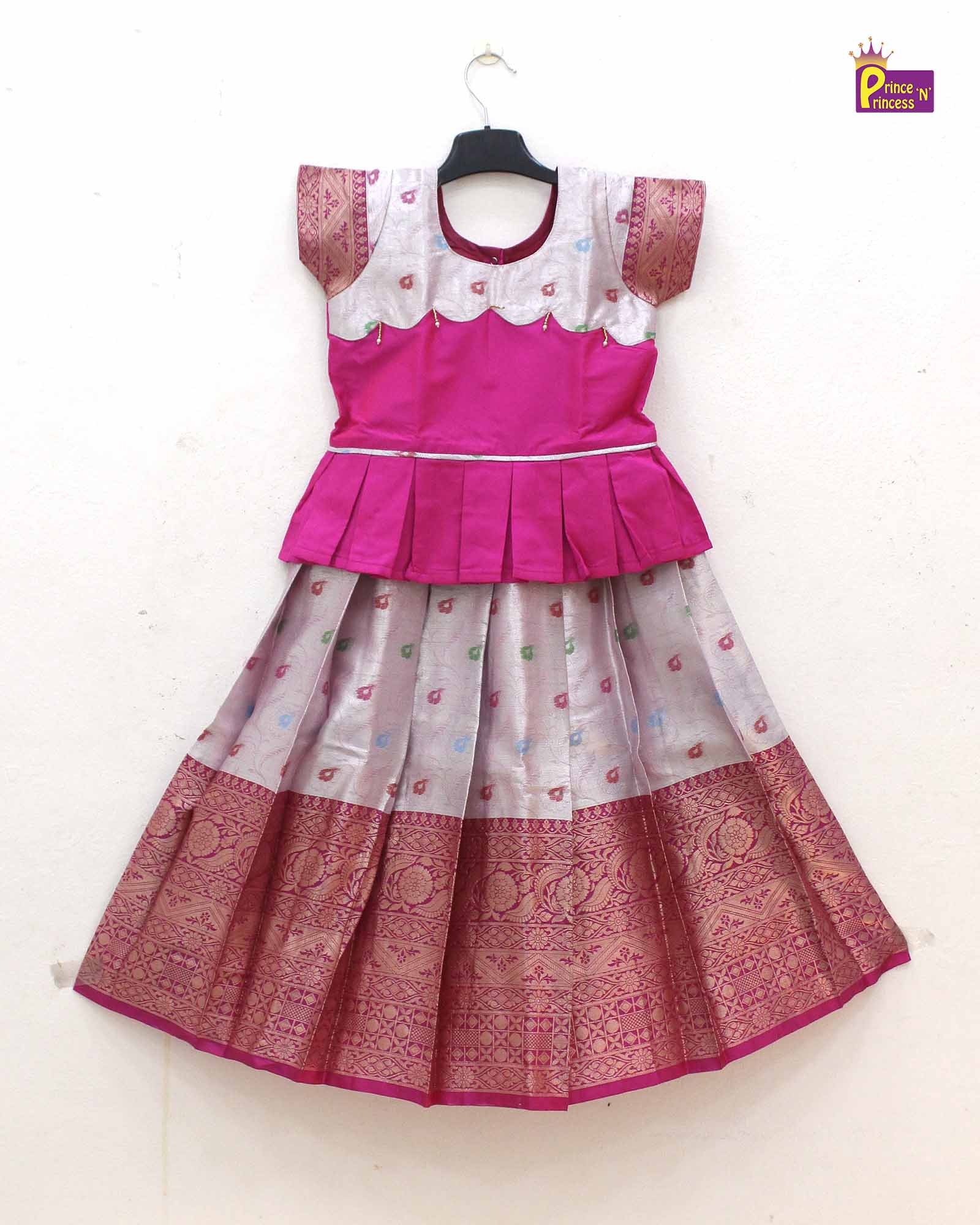 Kids Rani Pink Traditional Pattupavadai PPP1531 for kids festival wear