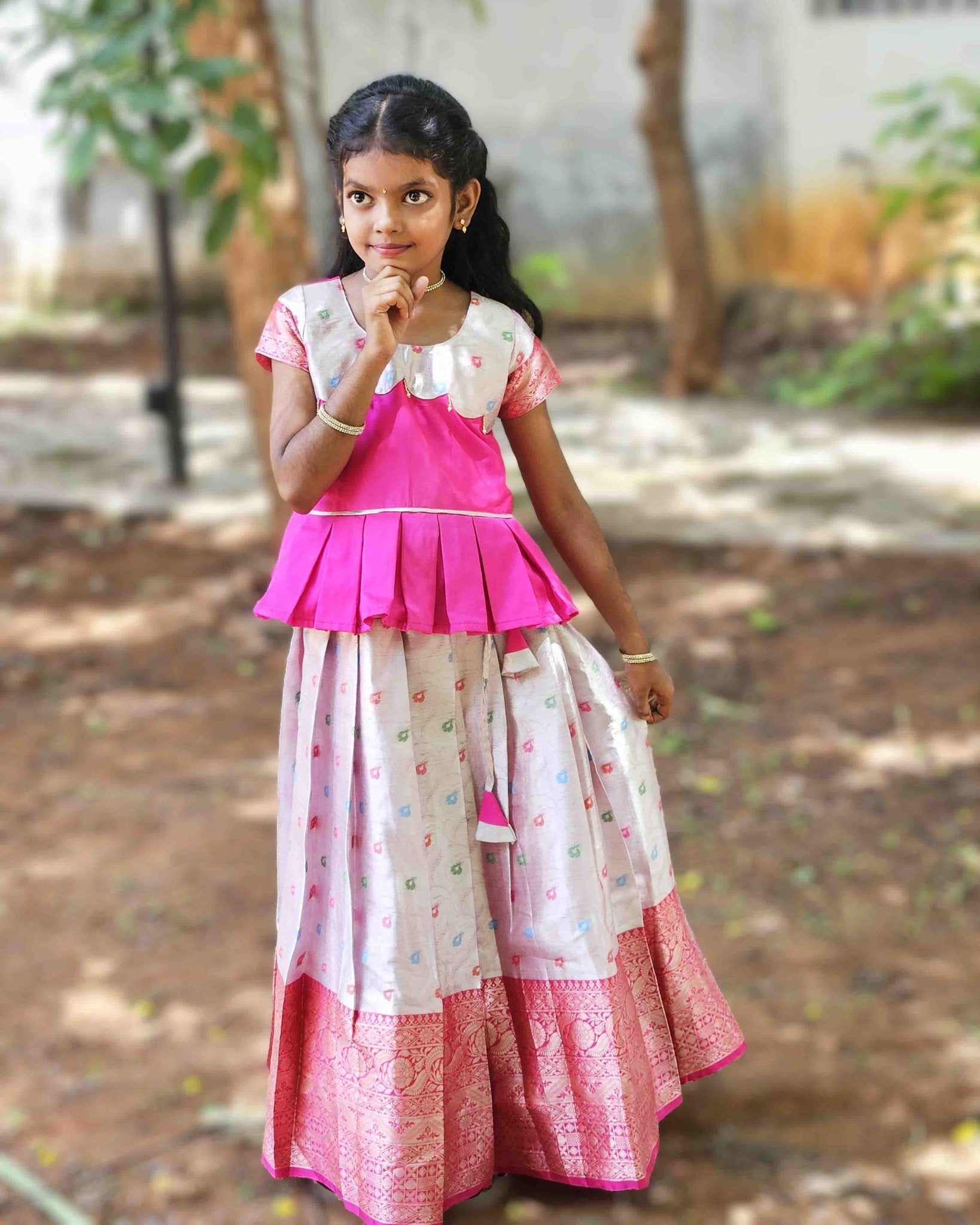 Kids Rani Pink Traditional Pattupavadai PPP1531 for kids festival wear