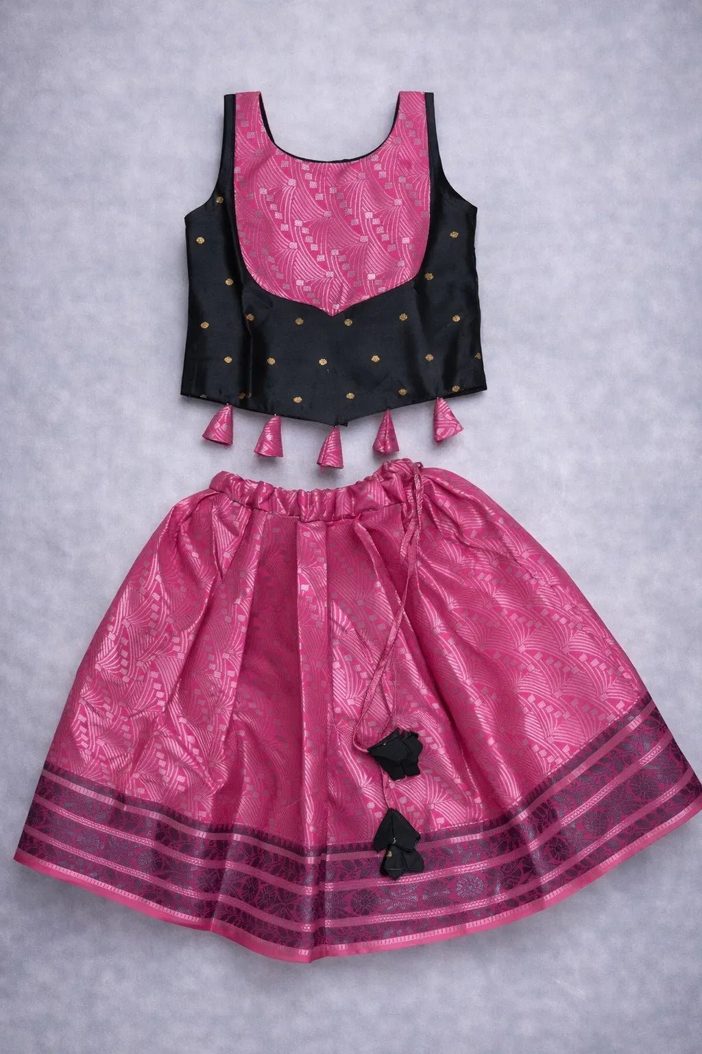 Kids Raw Silk Lehenga Choli Pink with Grey LC288 - Prince N Princess