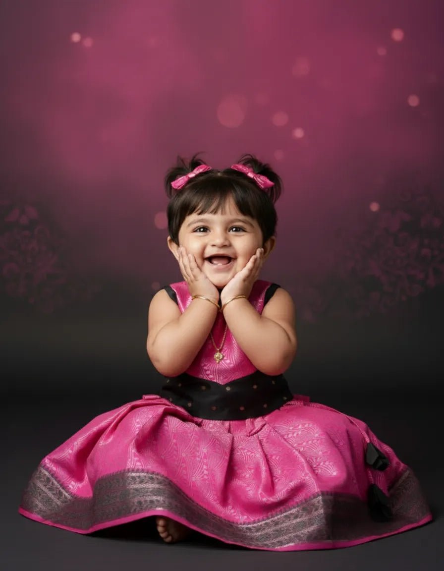 Kids Raw Silk Lehenga Choli Pink with Grey LC288 - Prince N Princess