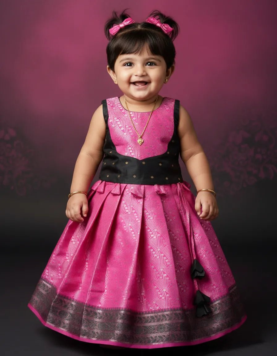 Kids Raw Silk Lehenga Choli Pink with Grey LC288 - Prince N Princess