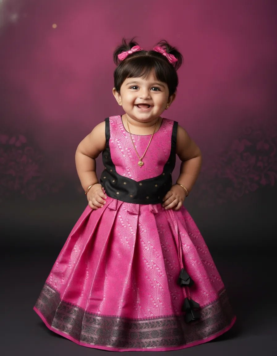 Kids Raw Silk Lehenga Choli Pink with Grey LC288 - Prince N Princess