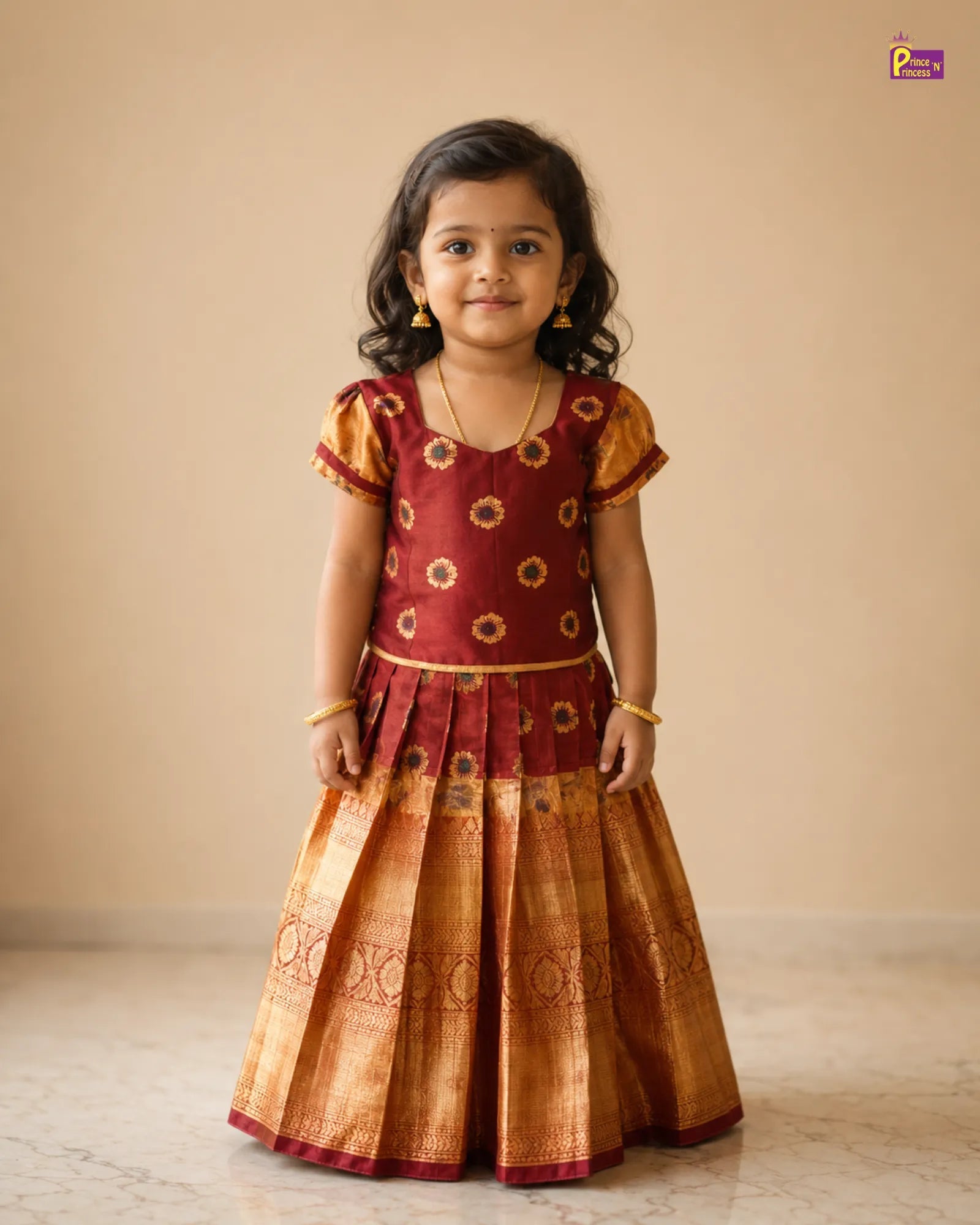 Kids Raw Silk Traditional Pattu Pavadai in Maroon PPP1633 for kids festival wear