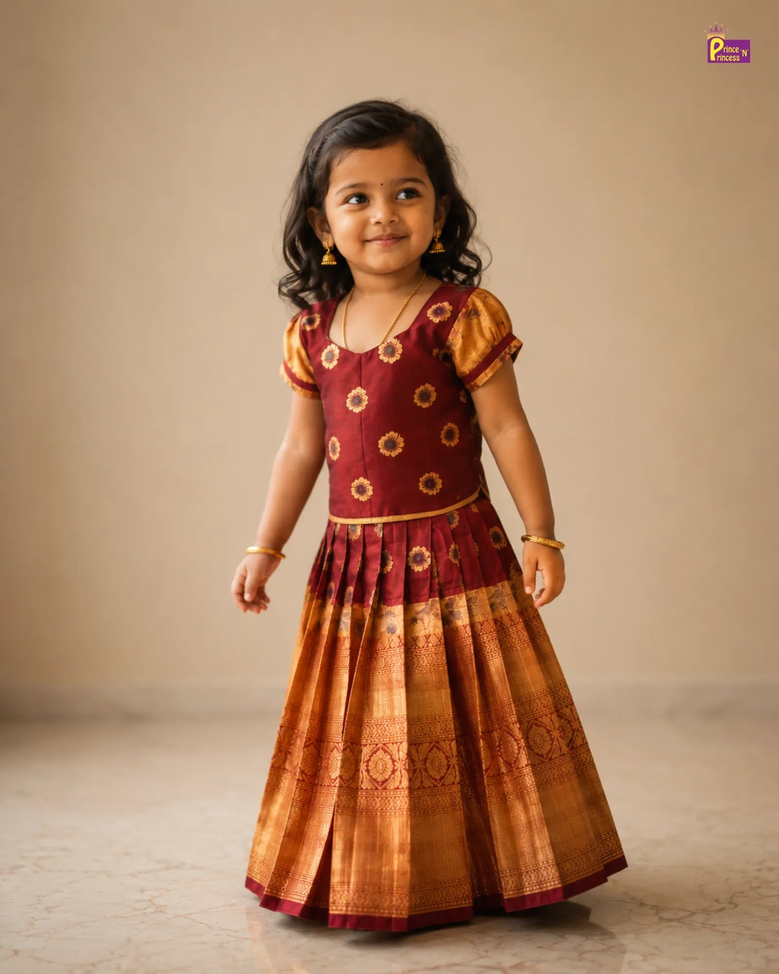 Kids Raw Silk Traditional Pattu Pavadai in Maroon PPP1633 for kids festival wear