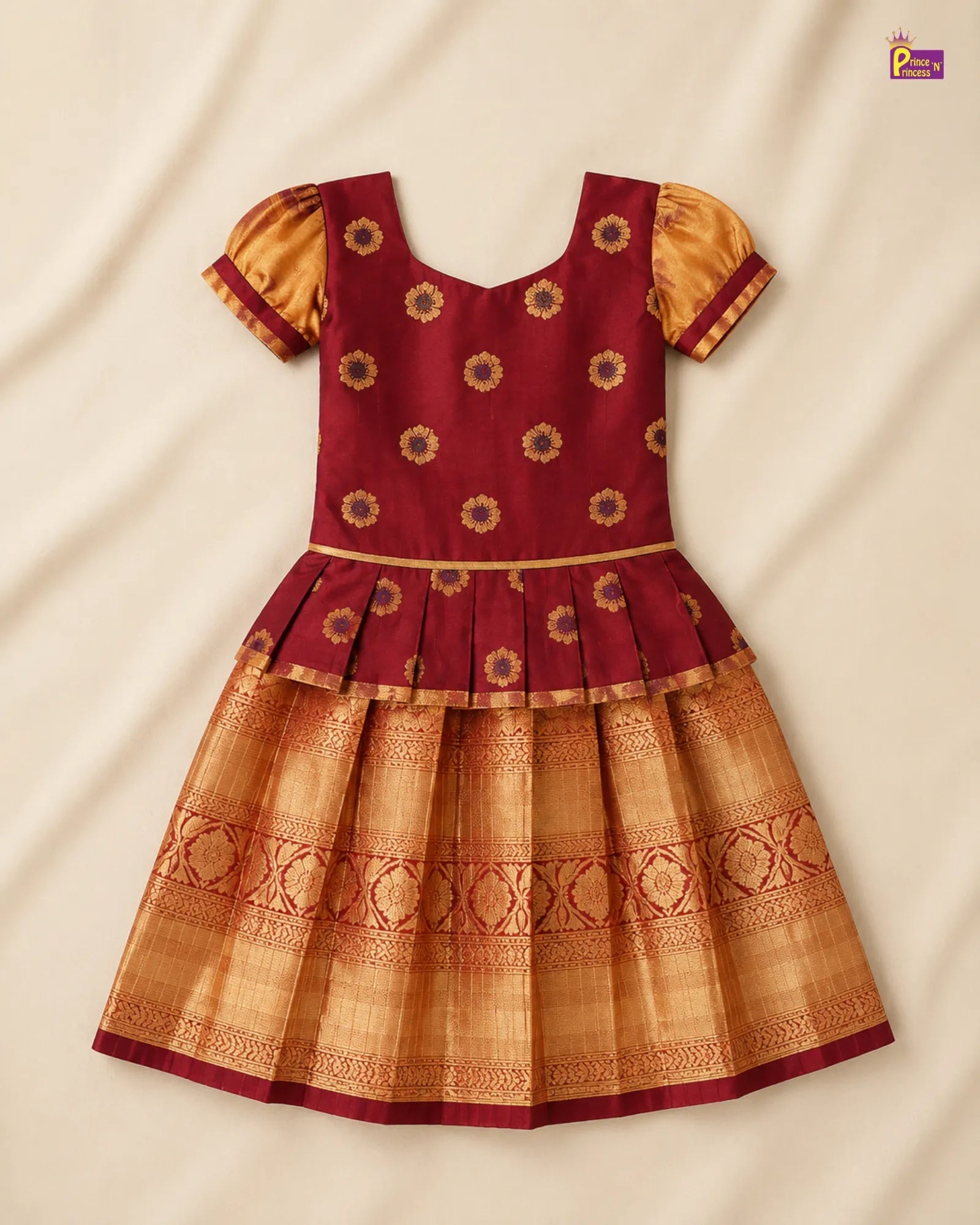 Kids Raw Silk Traditional Pattu Pavadai in Maroon PPP1633 for kids festival wear