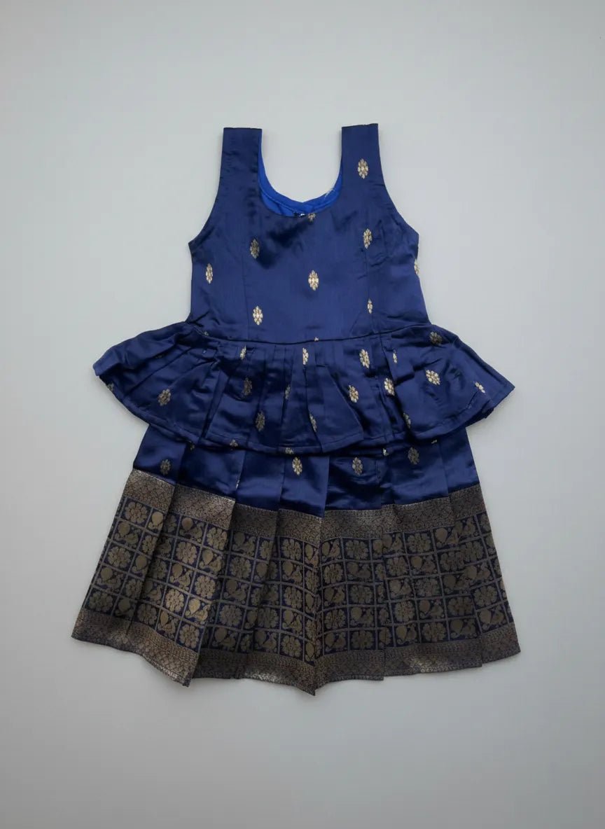Kids Raw Silk Traditional Pattu Pavadai Navy PPP1982 - Prince N Princess