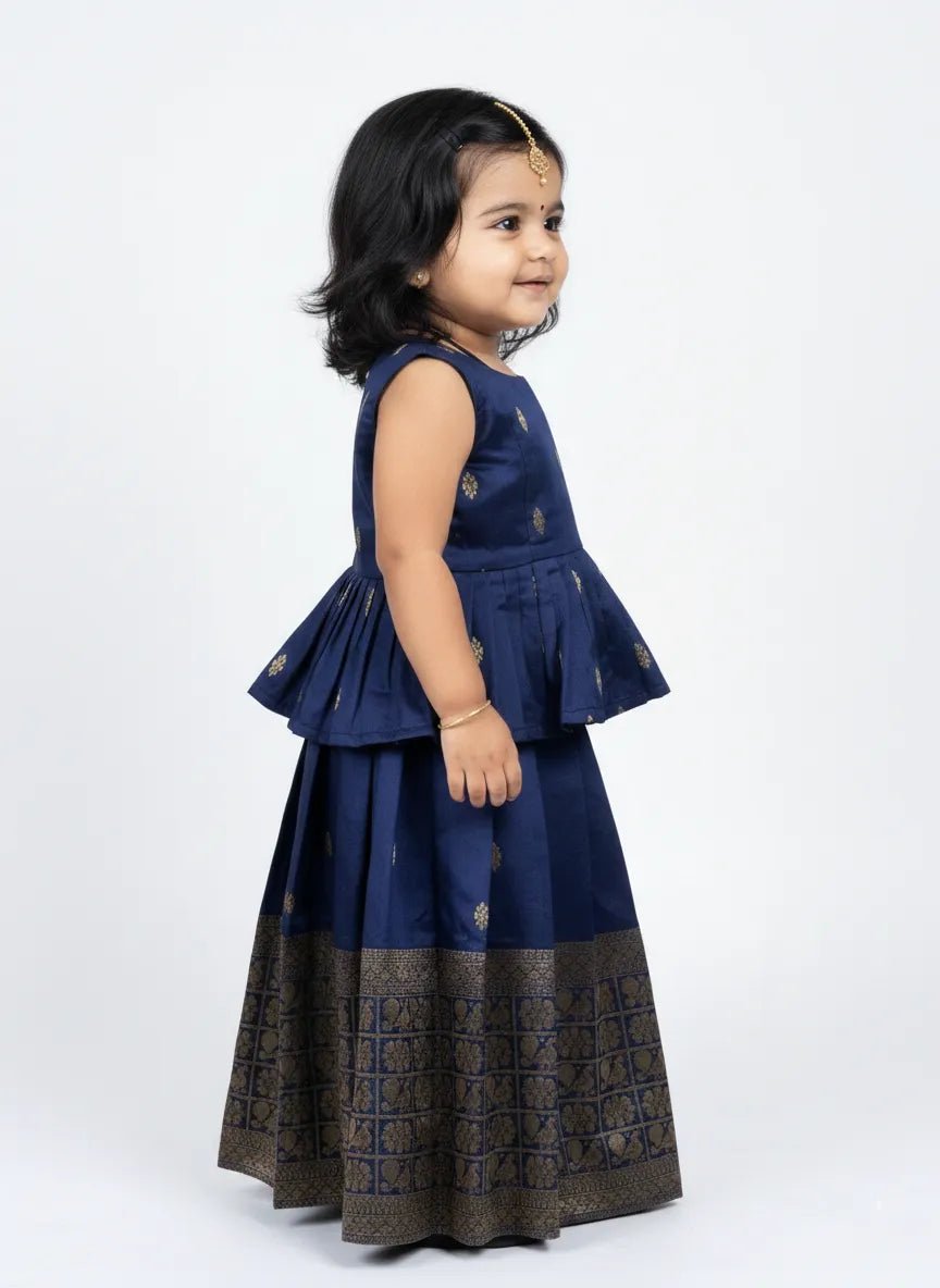 Kids Raw Silk Traditional Pattu Pavadai Navy PPP1982 - Prince N Princess