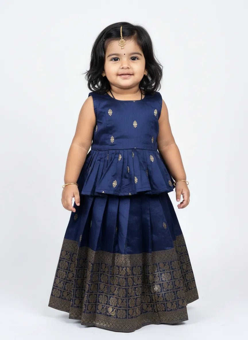 Kids Raw Silk Traditional Pattu Pavadai Navy PPP1982 - Prince N Princess