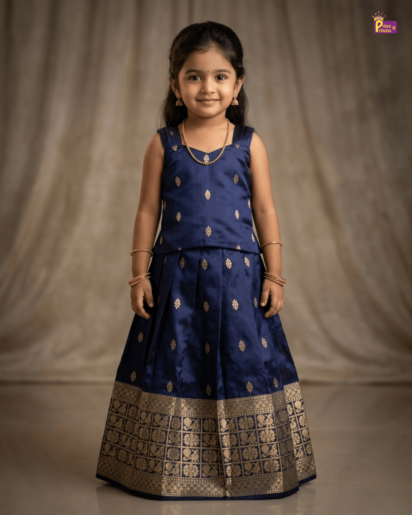 Kids Raw Silk Traditional Pattu Pavadai Navy PPP2044 for kids festival wear