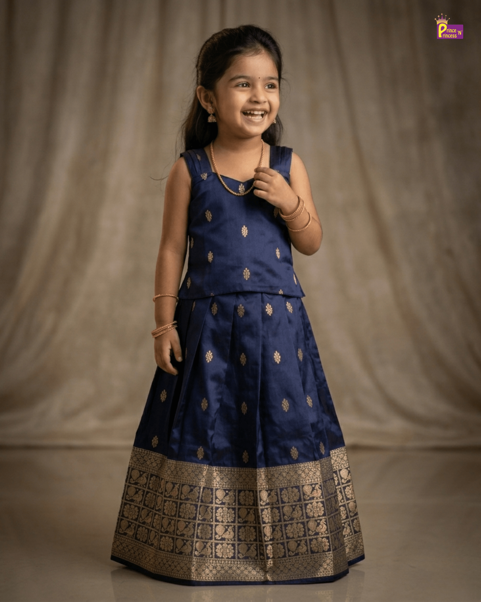 Kids Raw Silk Traditional Pattu Pavadai Navy PPP2044 for kids festival wear