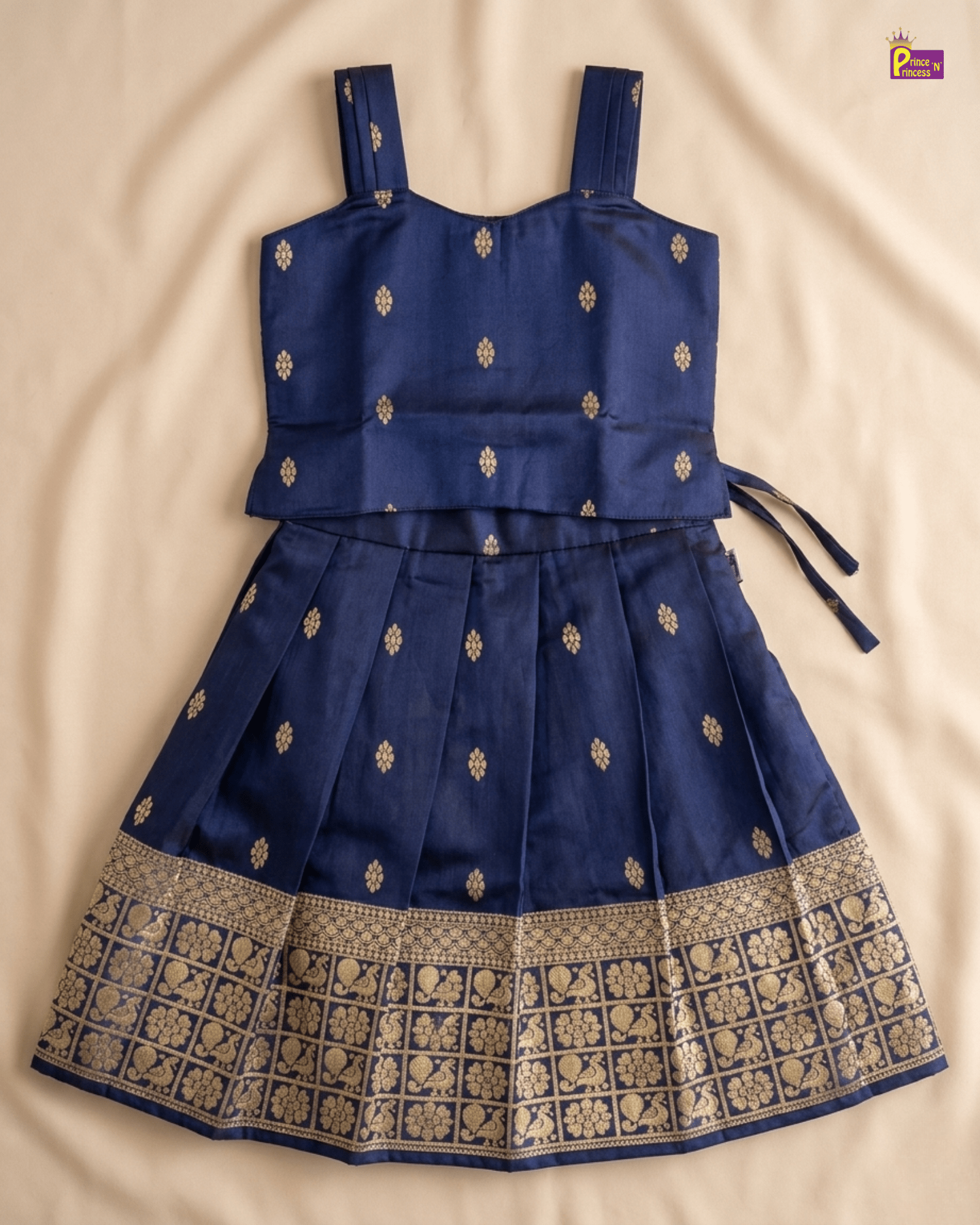 Kids Raw Silk Traditional Pattu Pavadai Navy PPP2044 for kids festival wear