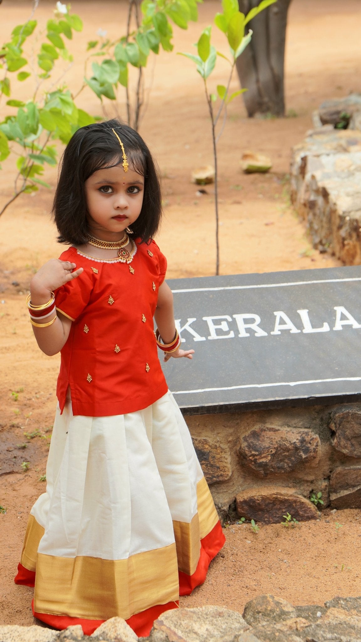 Kids Red And Half white Kerala Traditional Pattu Pavadai PPP1824 - Prince N Princess