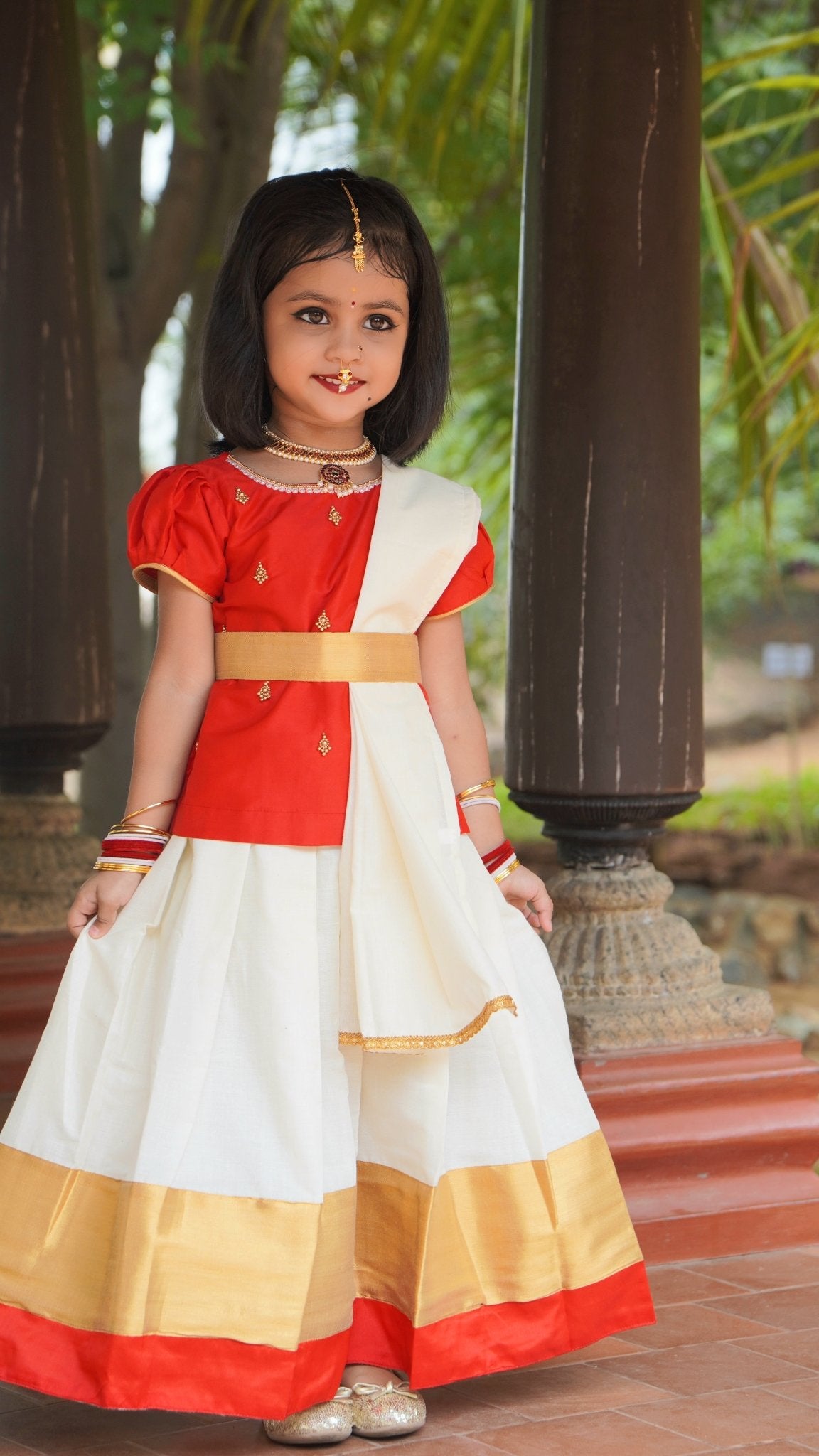 Kids Red And Half white Kerala Traditional Pattu Pavadai PPP1824 - Prince N Princess
